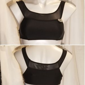 Black, stretch crop swim to gym top w/ mesh detail